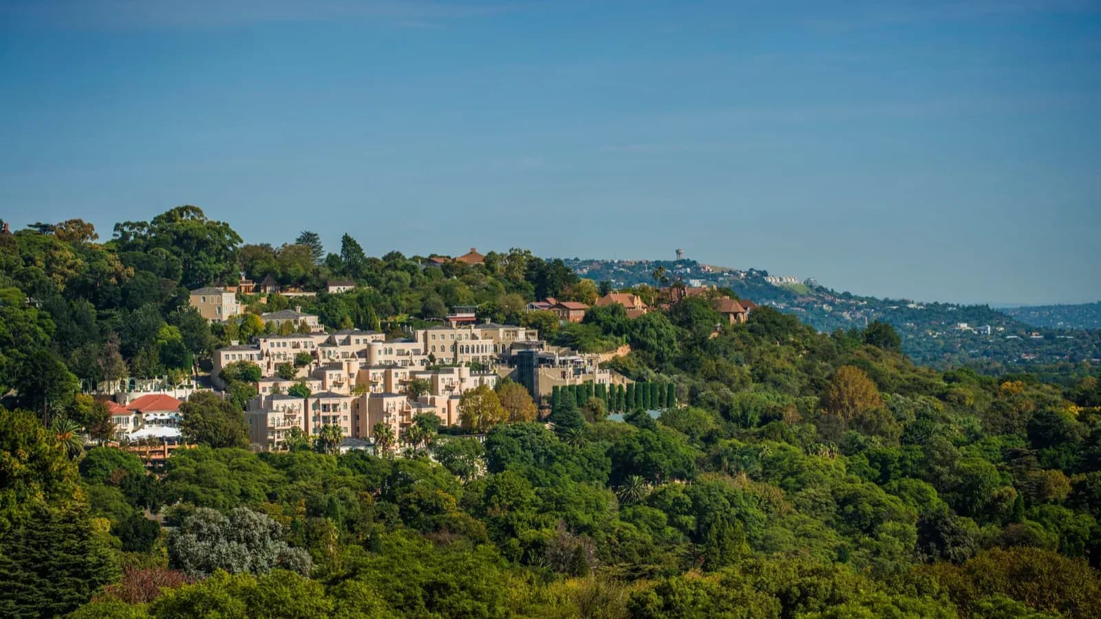 Das Four Seasons The Westcliff über den bewaldeten Hängen von Johannesburg